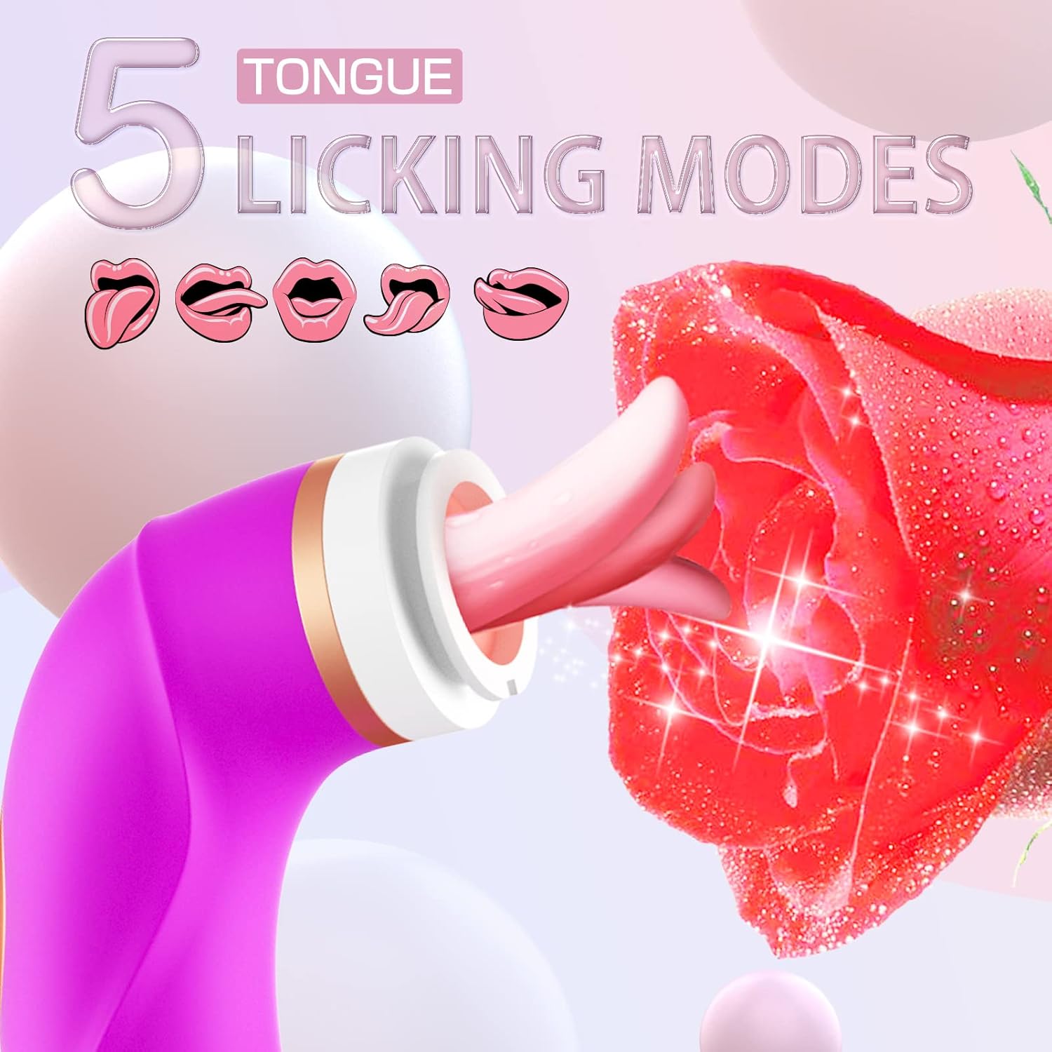Licking vibrator with 8 suction levels, 10 tail vibrations, 5 licking modes, rechargeable and waterproof