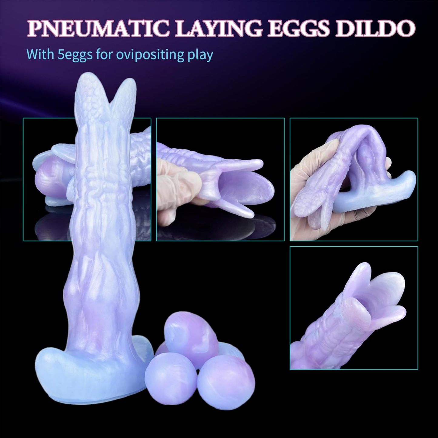 Pneumatic Monster Egg Layer with 5 Eggs, 8.1 Inch Silicone Egg Laying Tentacle Dildo Inflatable Anal Plug