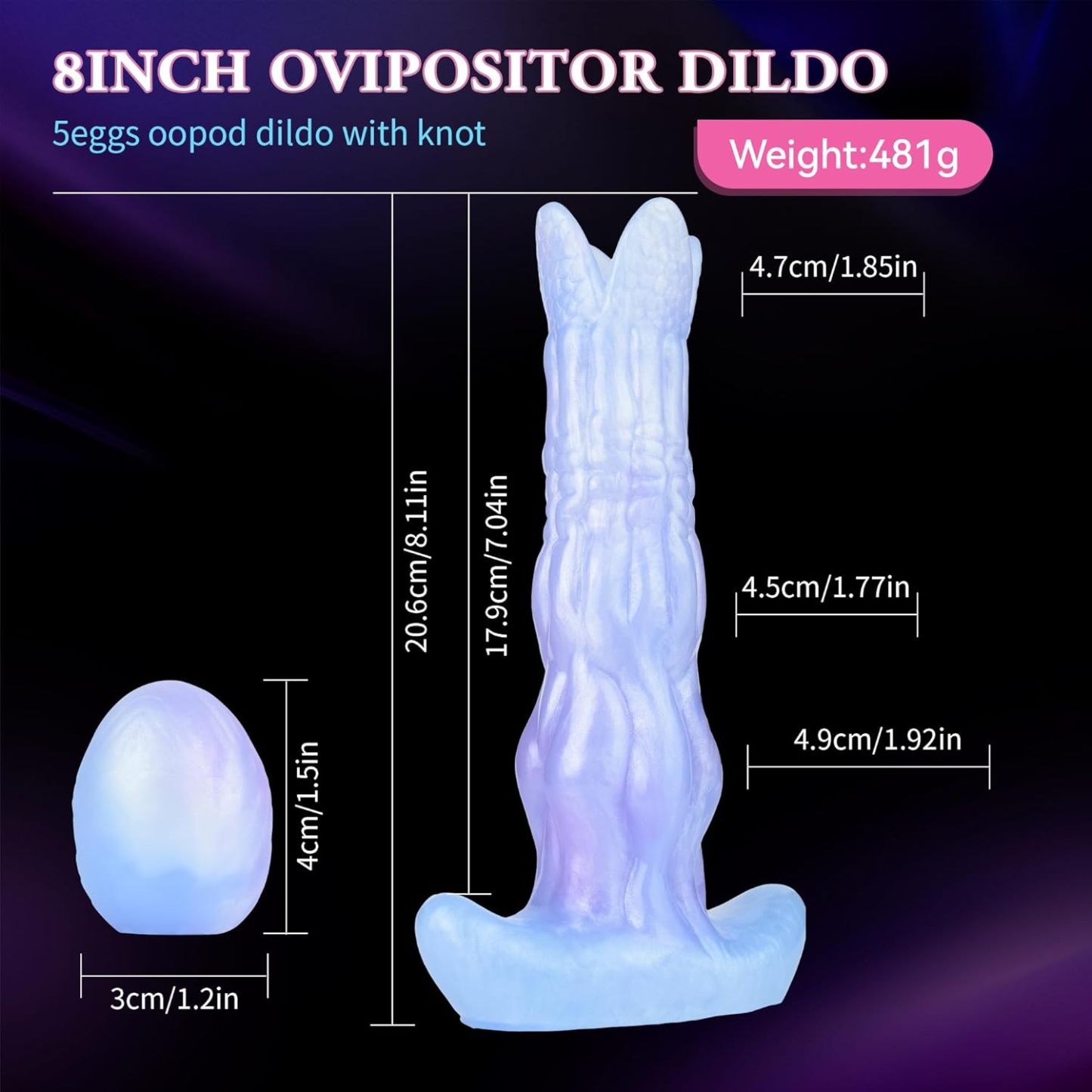 Pneumatic Monster Egg Layer with 5 Eggs, 8.1 Inch Silicone Egg Laying Tentacle Dildo Inflatable Anal Plug