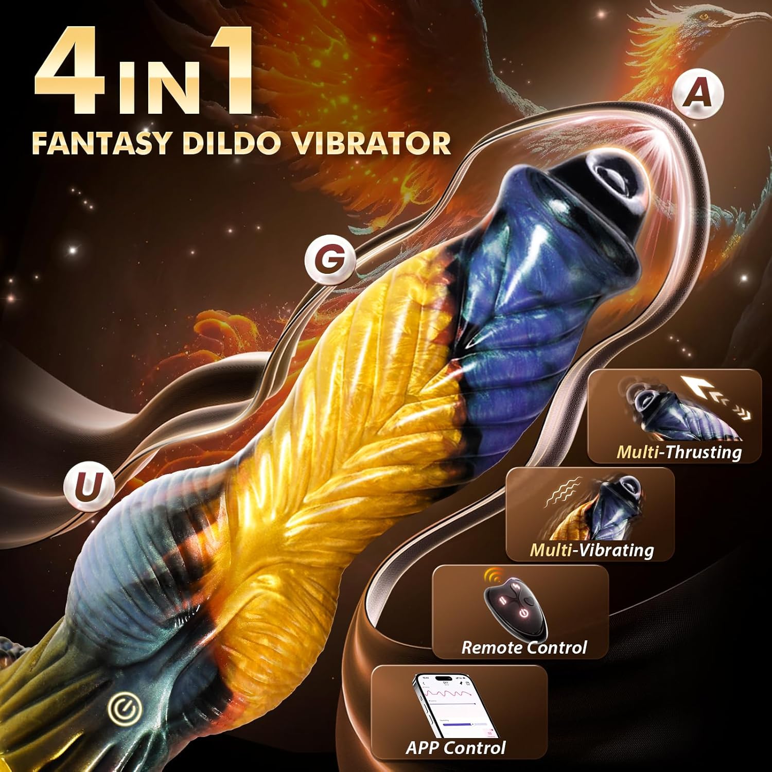 Dildo Sex Toy Vibrator - 10.2 Inch 4-in-1 for Men and Women