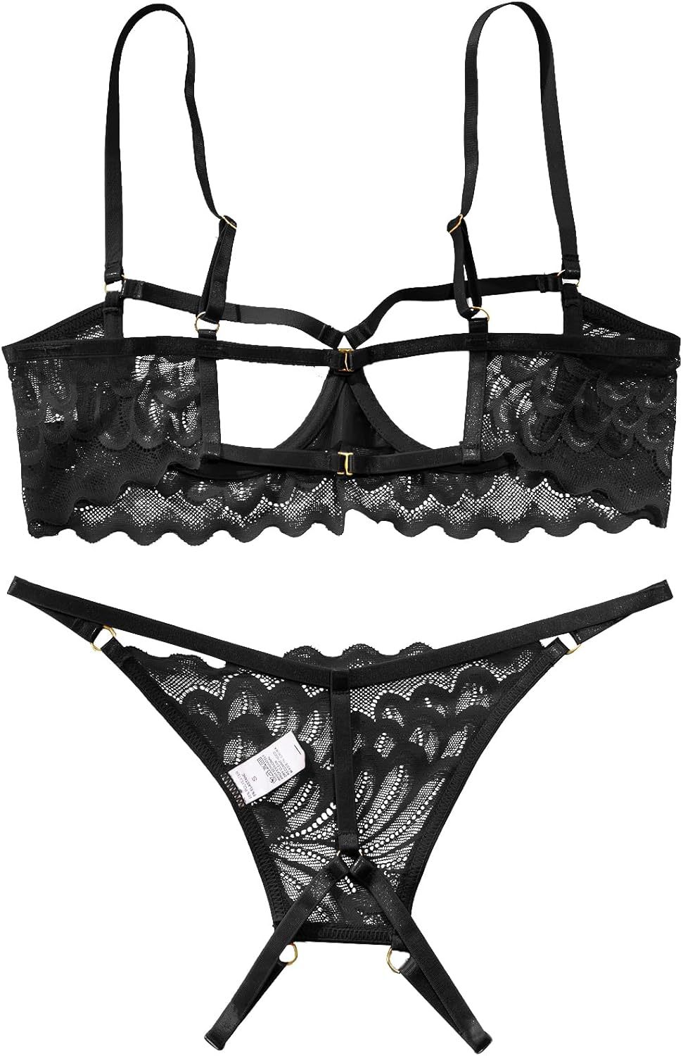 Lilosy Sexy Underwire Floral Lace Sheer Lingerie Set for Women See Through Bra and Panty 2 Piece