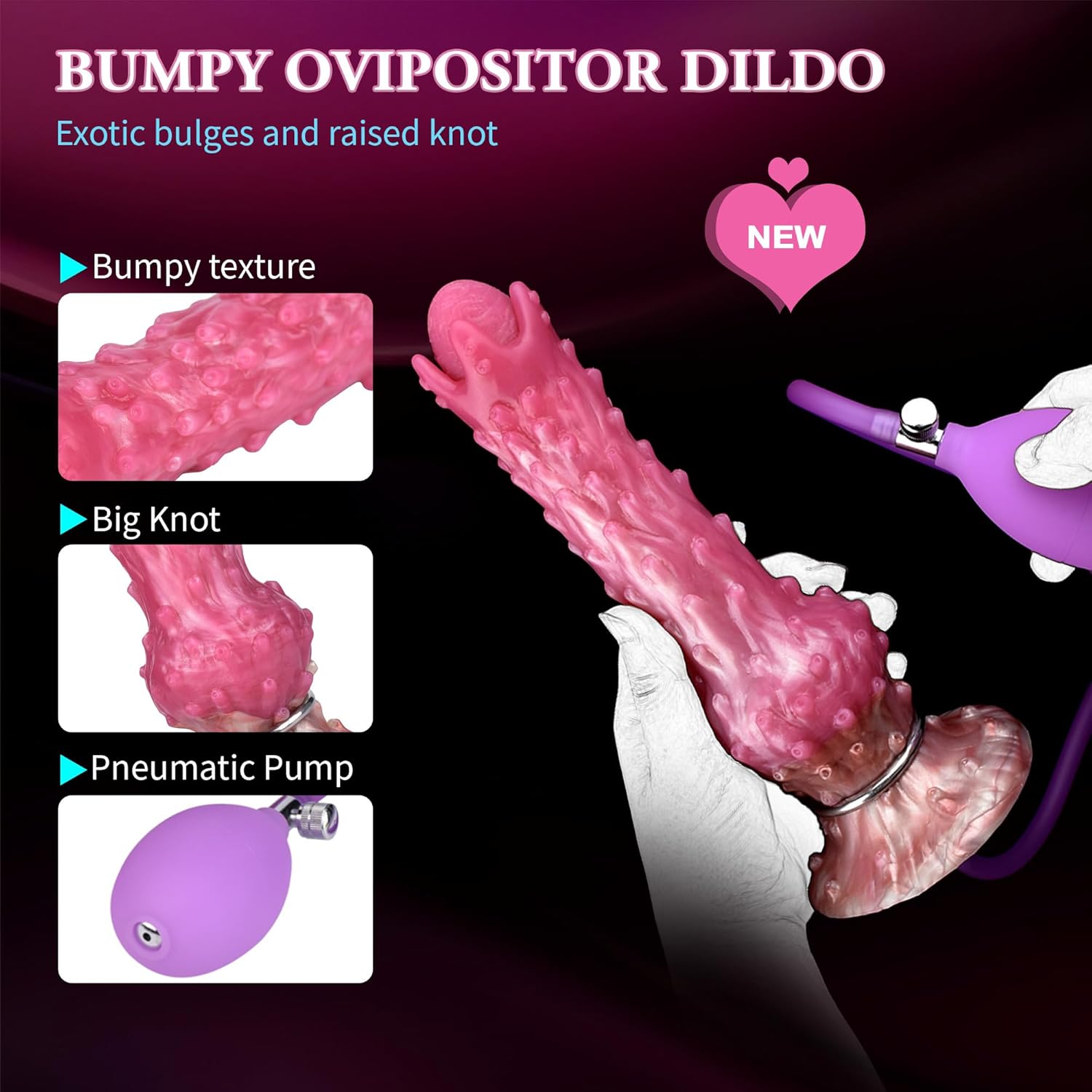 9 Inch Knotted Pink Silicone Dildo Inflatable Air Pump for Women Men Anal Play