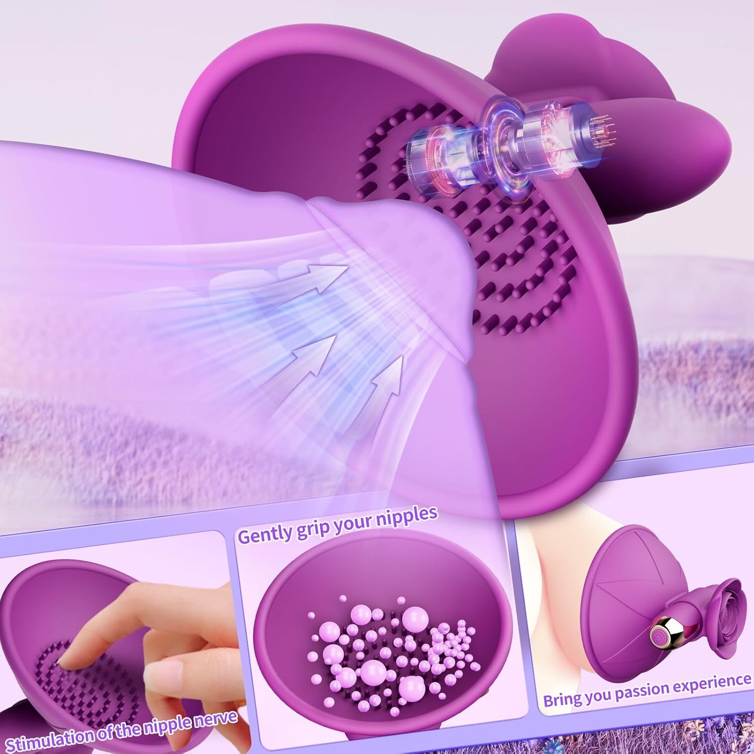 Nipple Toys Vibrating Bullet Vibrator Rose Nipple Sucker Adult Sex Toys for Women Pleasure, 10 Powerful Vibration Modes Silicone Detachable Nipple Stimulator Massager for Couple BDSM Sex Play