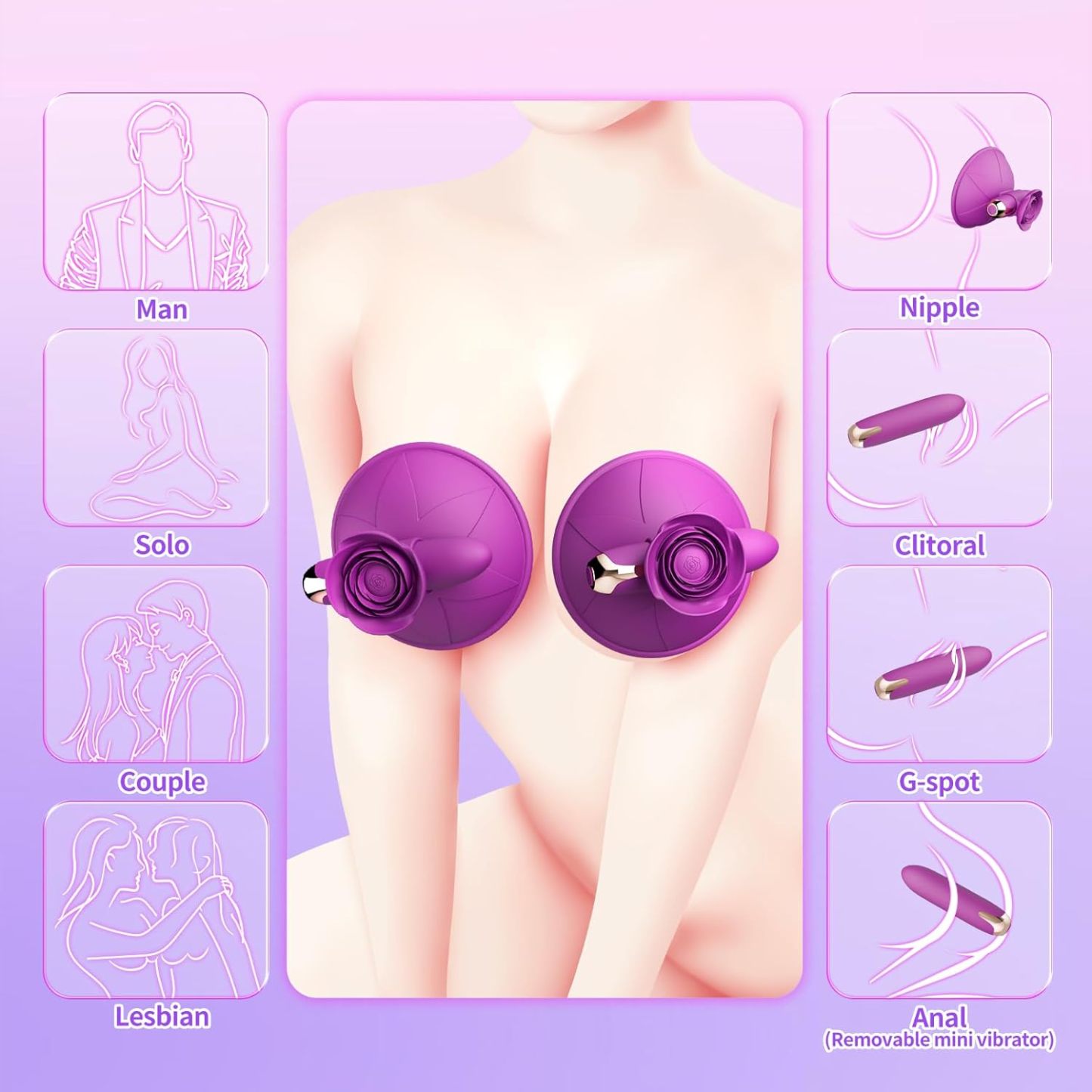 Nipple Toys Vibrating Bullet Vibrator Rose Nipple Sucker Adult Sex Toys for Women Pleasure, 10 Powerful Vibration Modes Silicone Detachable Nipple Stimulator Massager for Couple BDSM Sex Play