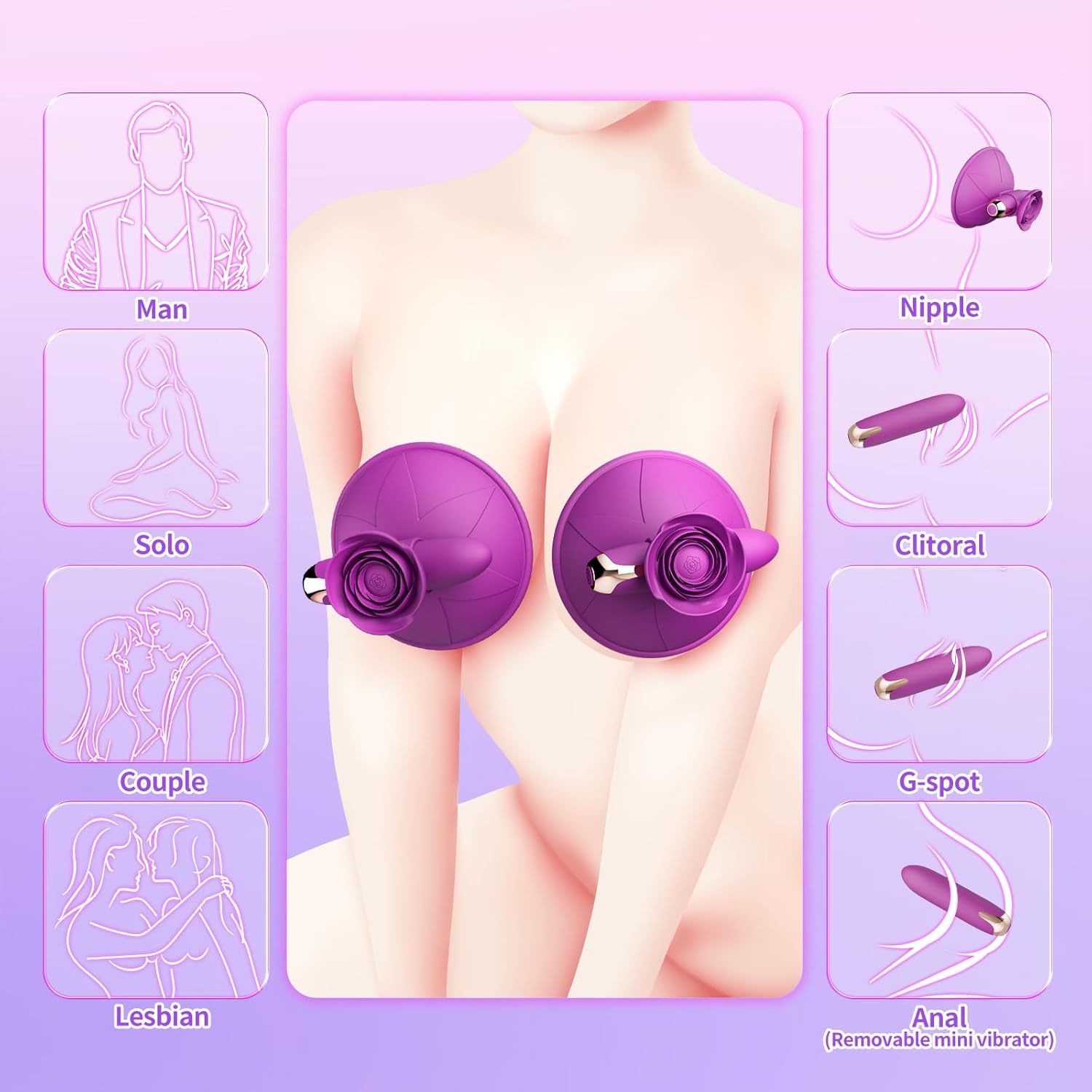 Nipple Toys Vibrating Bullet Vibrator Rose Nipple Sucker Adult Sex Toys for Women Pleasure, 10 Powerful Vibration Modes Silicone Detachable Nipple Stimulator Massager for Couple BDSM Sex Play