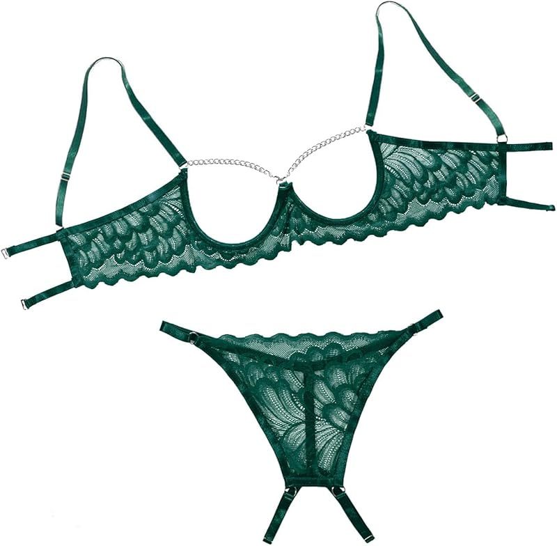 Lilosy Sexy Underwire Floral Lace Sheer Lingerie Set for Women See Through Bra and Panty 2 Piece