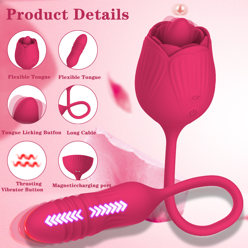 Double-headed tongue licking and sucking rose jumping egg female g-spot orgasm vibration masturbator couples flirting fun sex products