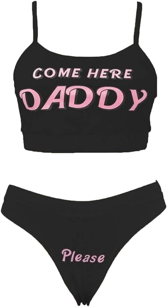 Sexy ladies come here daddy suspender underwear set 2 pieces