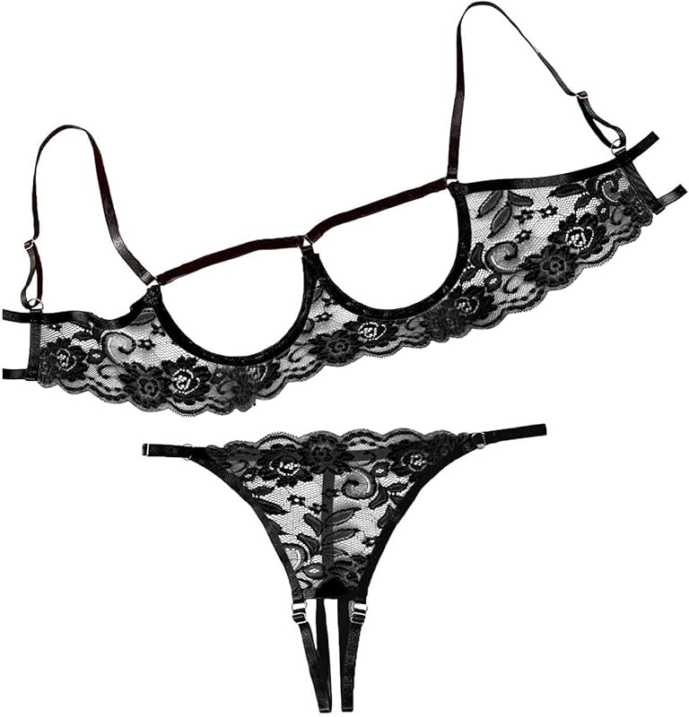 Lilosy Sexy Underwire Floral Lace Sheer Lingerie Set for Women See Through Bra and Panty 2 Piece