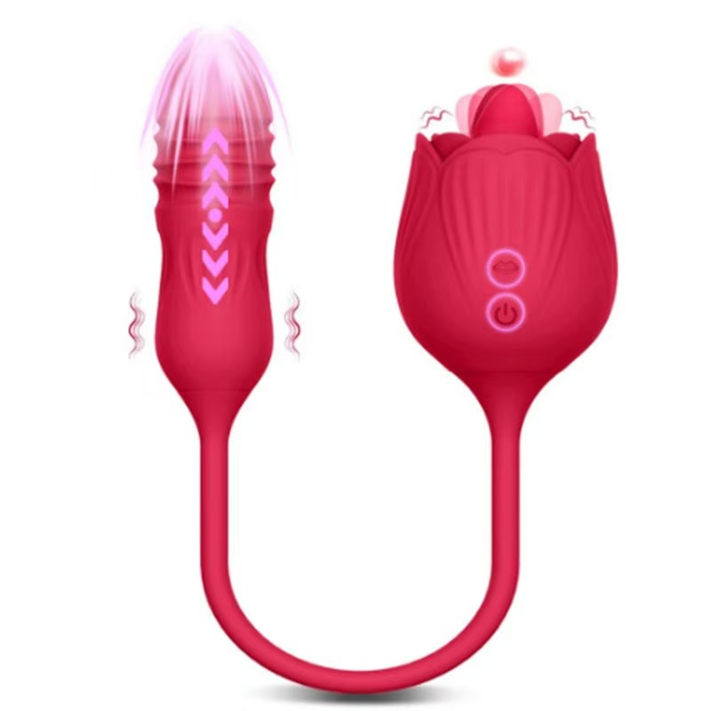 Double-headed tongue licking and sucking rose jumping egg female g-spot orgasm vibration masturbator couples flirting fun sex products
