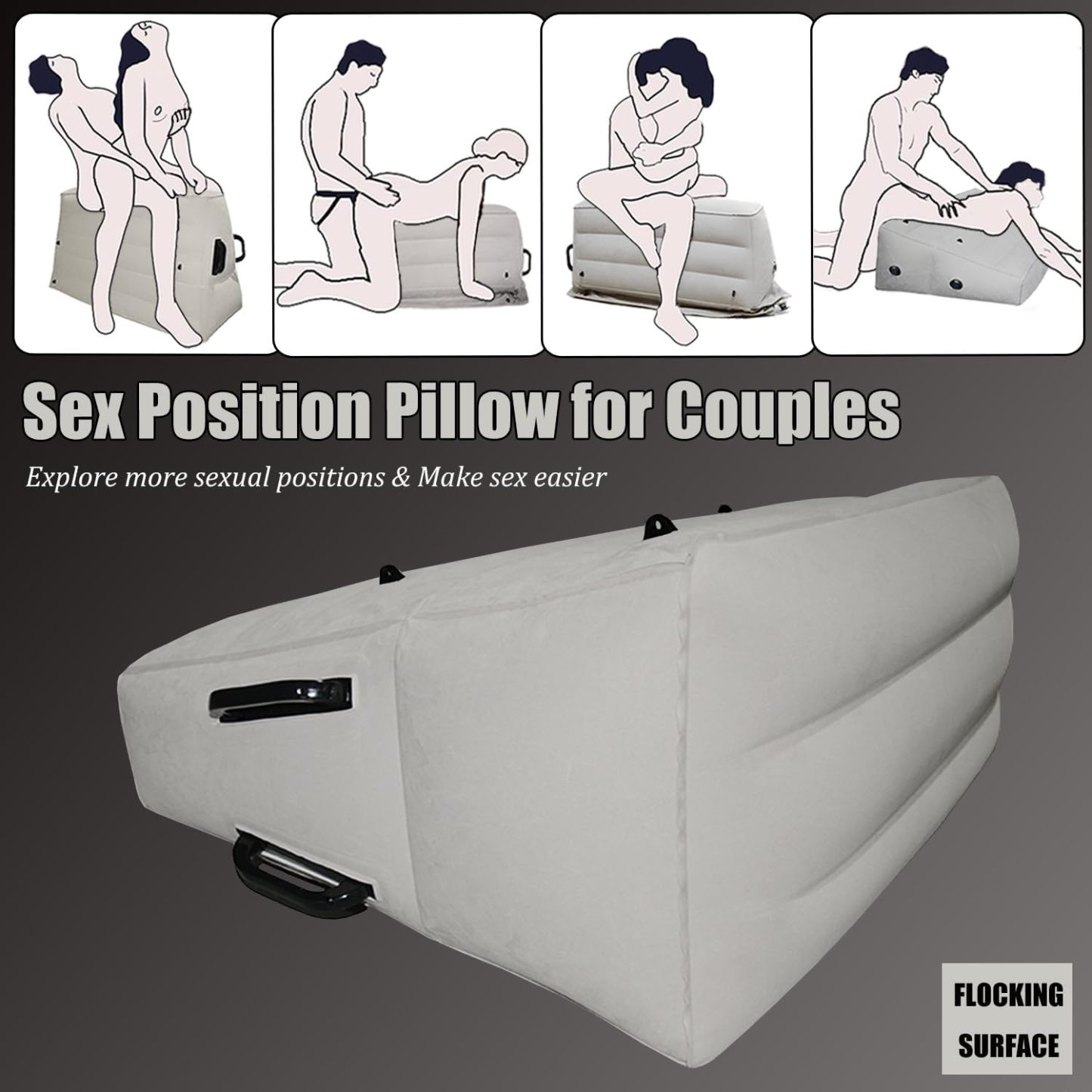 Sex pillow dildo mount, sex bondage chair with sex toy mount for women, BDSM sex furniture for adults couples, inflatable sex cushion with handcuffs for bedroom