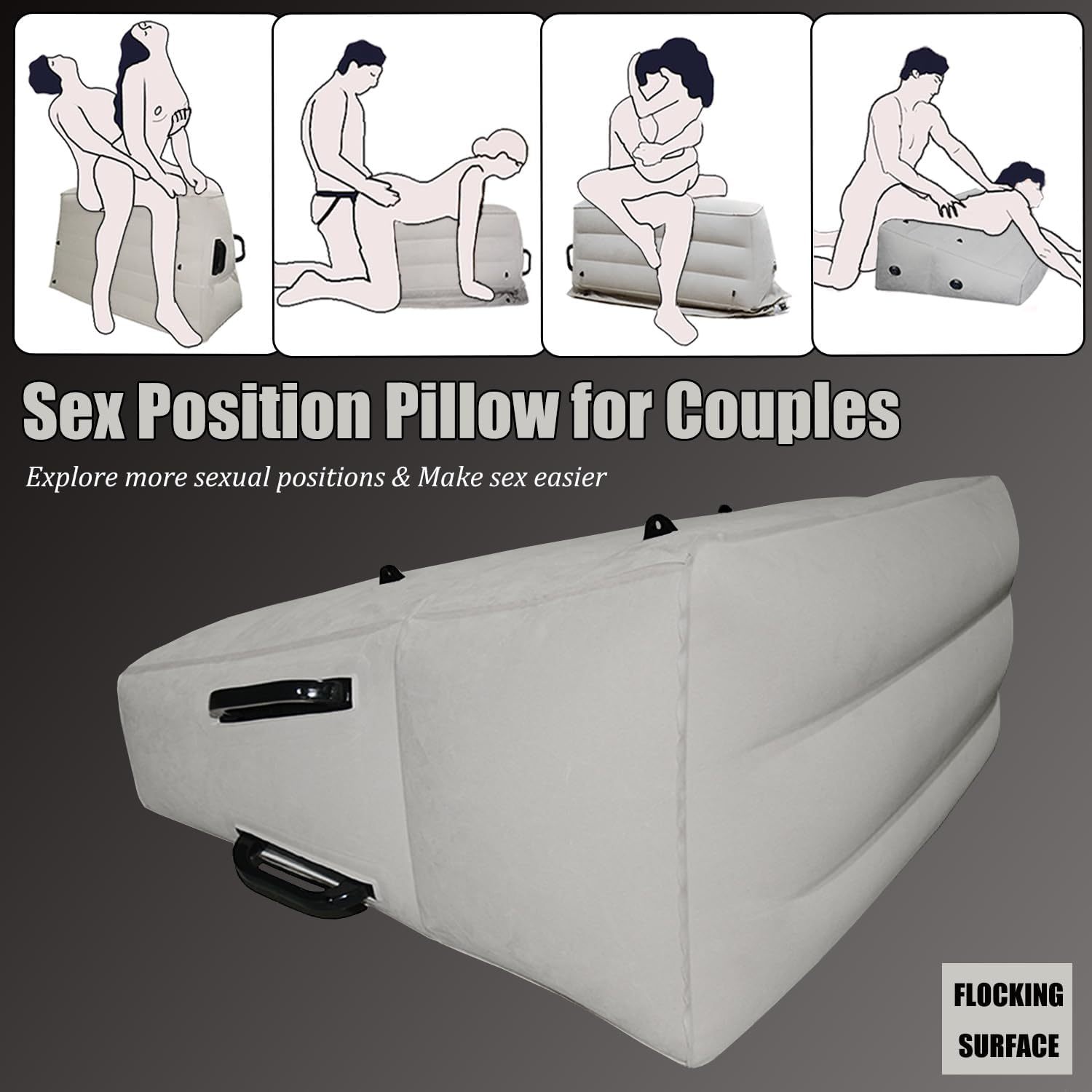 Sex pillow dildo mount, sex bondage chair with sex toy mount for women, BDSM sex furniture for adults couples, inflatable sex cushion with handcuffs for bedroom