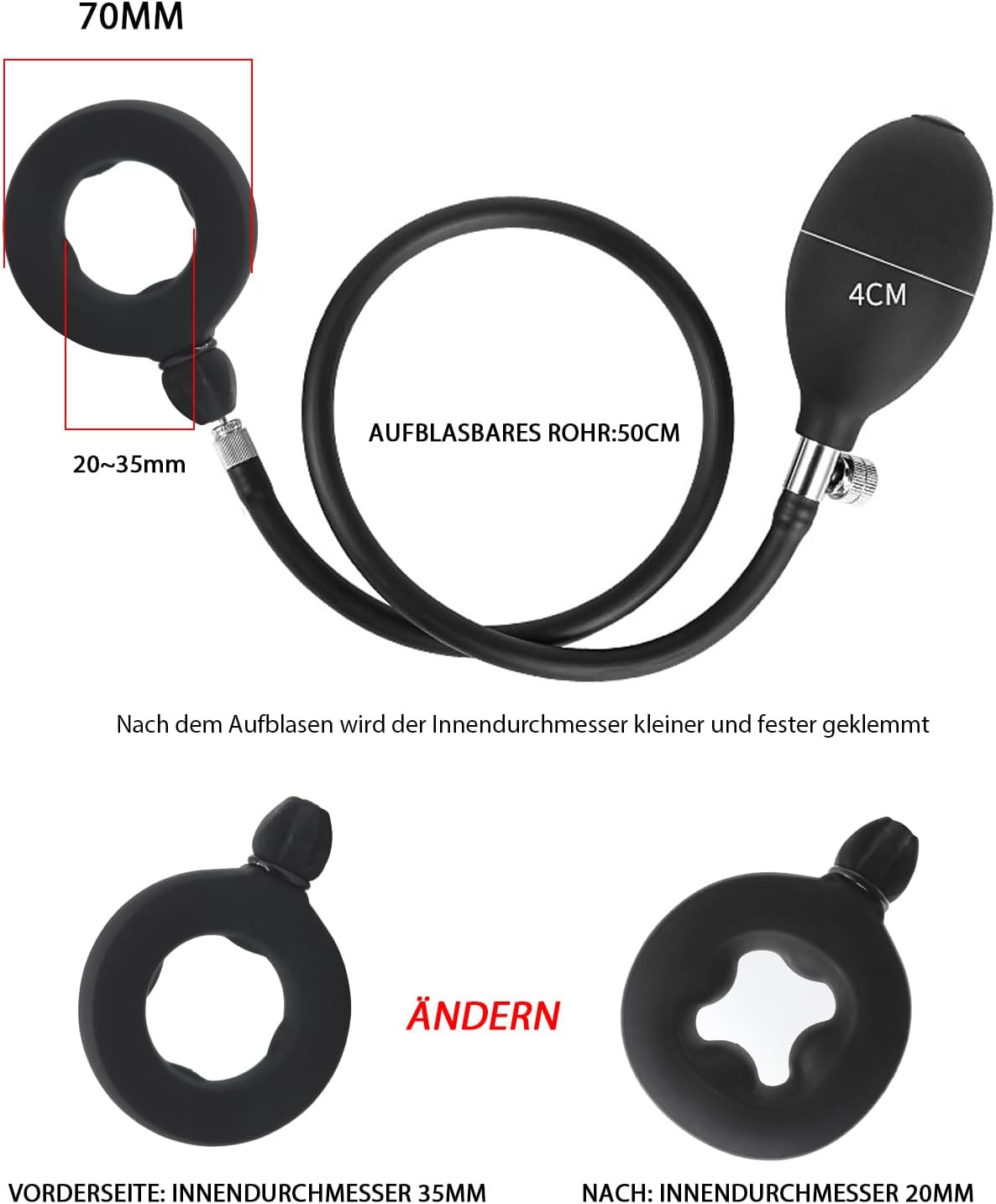 Inflatable Ring Stretchy Silicone Cock Ring with Pump and 3 Cock Rings Extreme Silicone Adjustable Ring Testicle Rings Rings Sex Toy for Couples Extreme Sex Toys Long-Lasting Erection