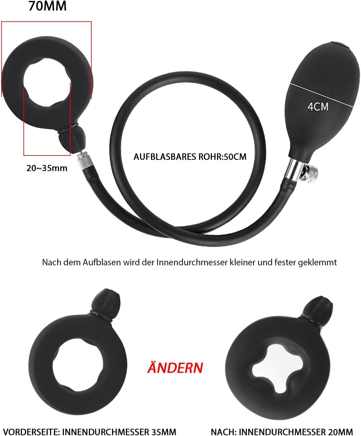 Inflatable Ring Stretchy Silicone Cock Ring with Pump and 3 Cock Rings Extreme Silicone Adjustable Ring Testicle Rings Rings Sex Toy for Couples Extreme Sex Toys Long-Lasting Erection