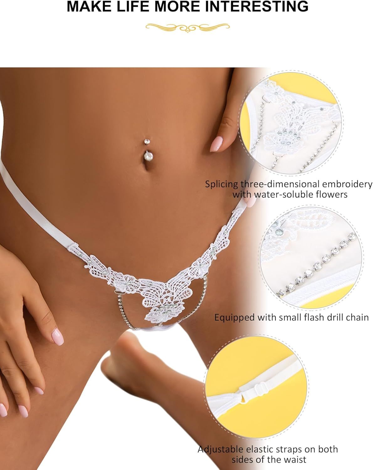 Women's sexy thong with beads, plus size lace T-string overalls