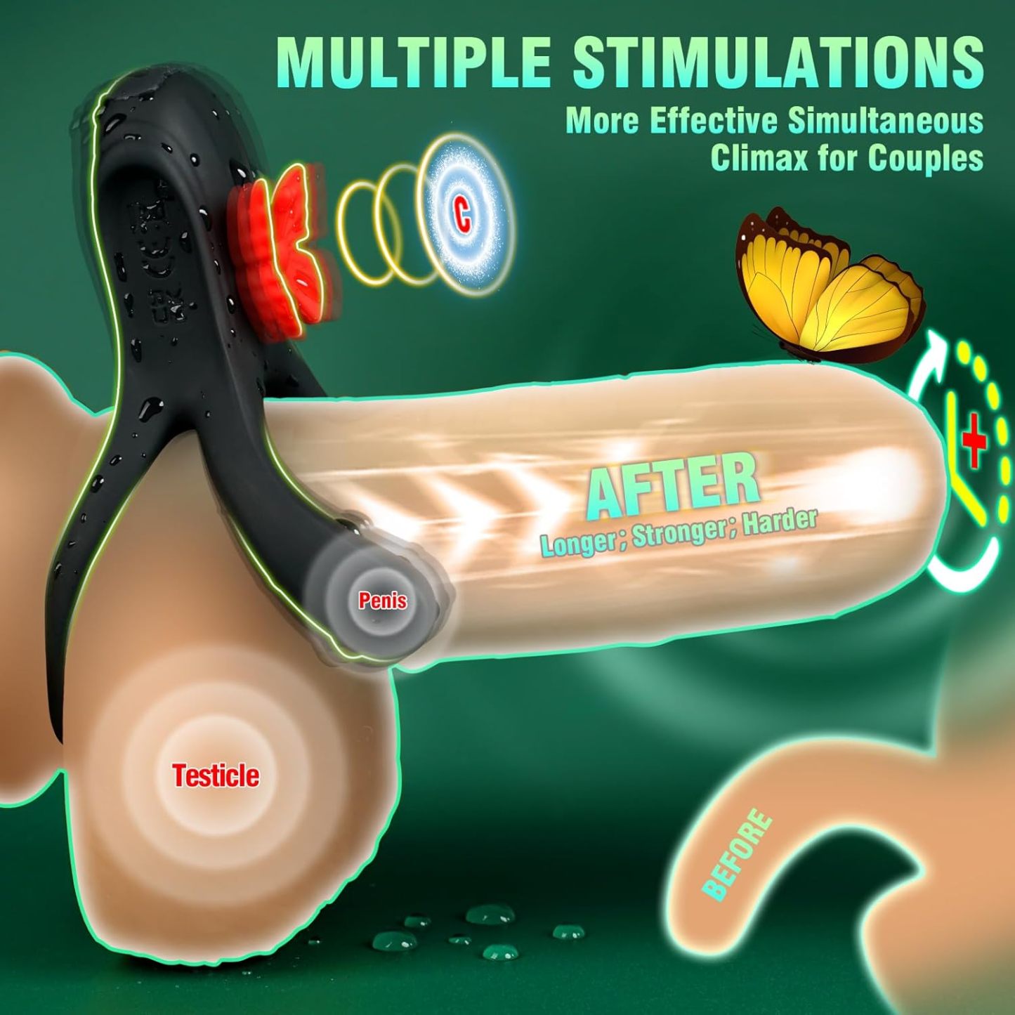 Vibrating Cock Ring Couple Sex Toys - Quzar Newly 3 in 1 Penis Ring Vibrator with Butterfly Clitoral Stimulator, 3 Motors 10 Vibration Modes Adult Sex Toy for Couples Women Men Pleasure