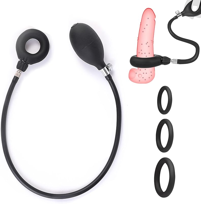 Inflatable Ring Stretchy Silicone Cock Ring with Pump and 3 Cock Rings Extreme Silicone Adjustable Ring Testicle Rings Rings Sex Toy for Couples Extreme Sex Toys Long-Lasting Erection