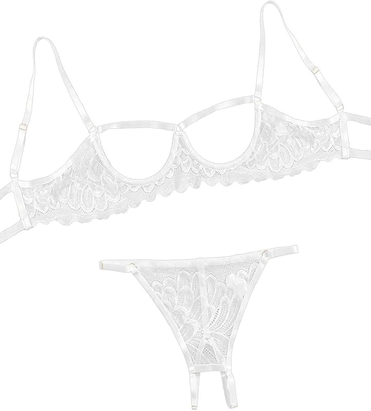Lilosy Sexy Underwire Floral Lace Sheer Lingerie Set for Women See Through Bra and Panty 2 Piece