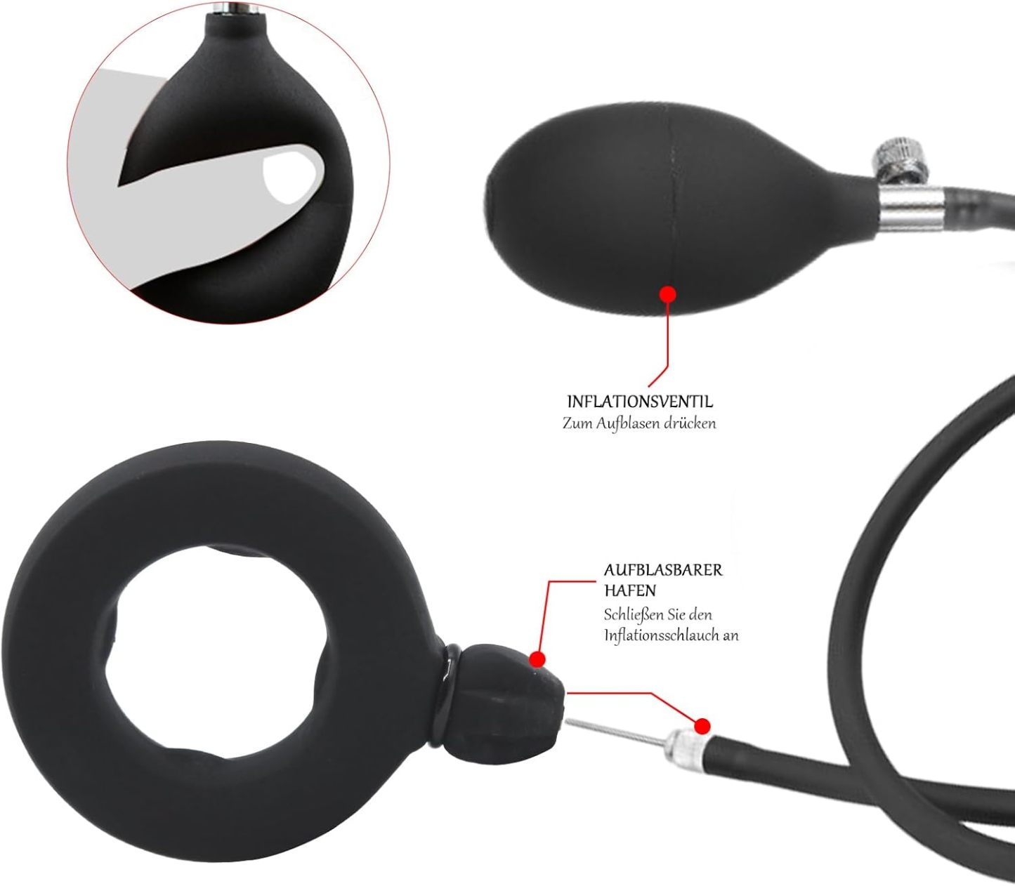Inflatable Ring Stretchy Silicone Cock Ring with Pump and 3 Cock Rings Extreme Silicone Adjustable Ring Testicle Rings Rings Sex Toy for Couples Extreme Sex Toys Long-Lasting Erection