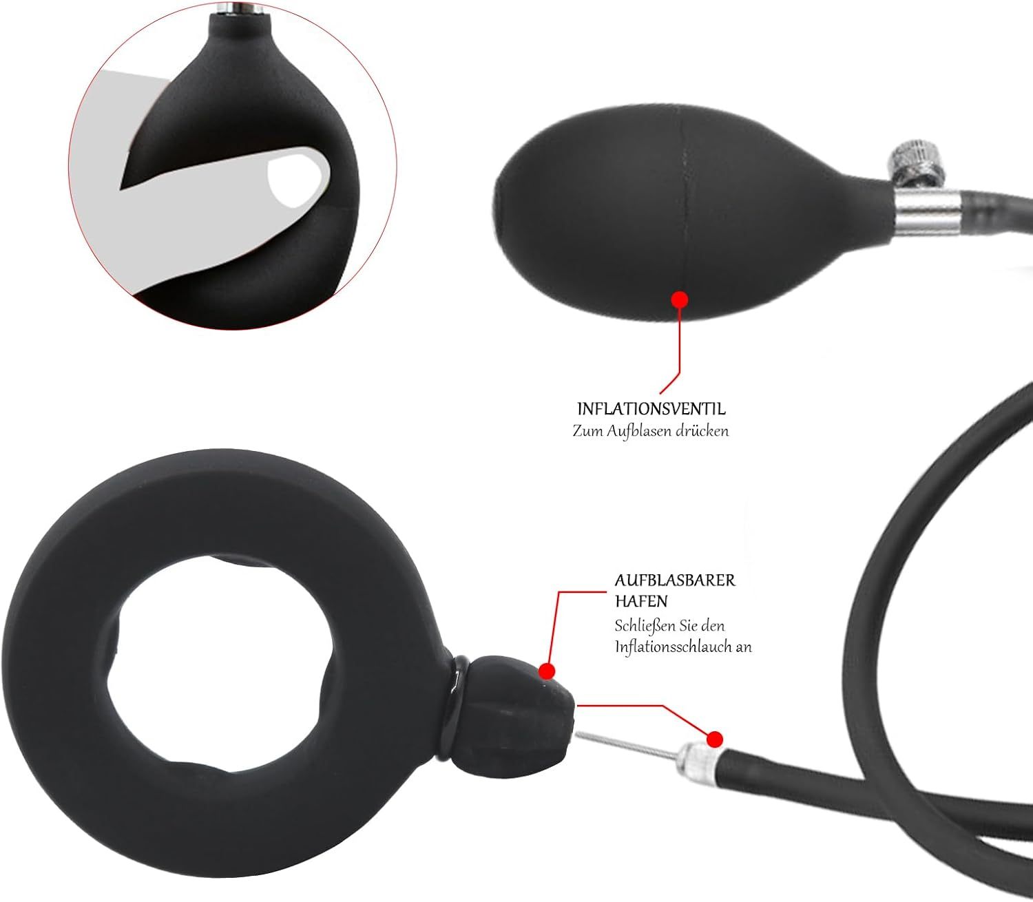 Inflatable Ring Stretchy Silicone Cock Ring with Pump and 3 Cock Rings Extreme Silicone Adjustable Ring Testicle Rings Rings Sex Toy for Couples Extreme Sex Toys Long-Lasting Erection