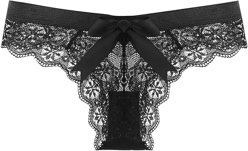Women's Lace Bow Thongs T Back Low Waist Breathable Panties Sexy Seamless V-Shape Design Floral Lace tangas
