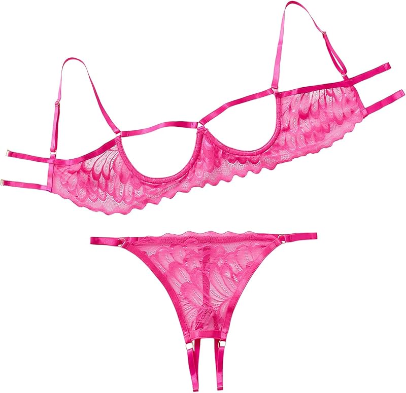 Lilosy Sexy Underwire Floral Lace Sheer Lingerie Set for Women See Through Bra and Panty 2 Piece
