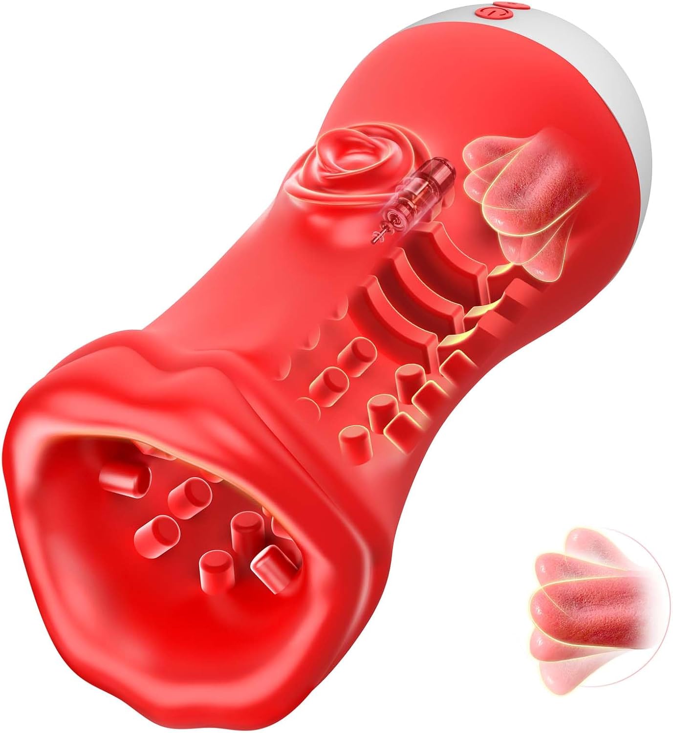 Male Masturbator Sex Toys for Men, 4-in-1 Male Sex Toy 5" Deep Realistic Blowjob Pump & 10 Vibration &Tongue Licking Modes & Penis Training Rose Vibrator Stroker, Adult Toys for Men & Couples