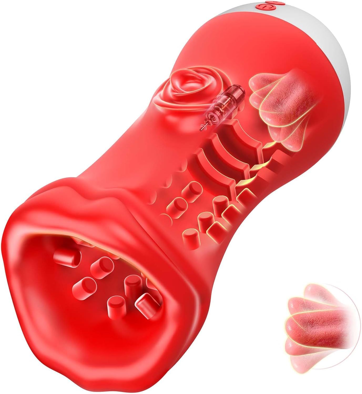 Male Masturbator Sex Toys for Men, 4-in-1 Male Sex Toy 5" Deep Realistic Blowjob Pump & 10 Vibration &Tongue Licking Modes & Penis Training Rose Vibrator Stroker, Adult Toys for Men & Couples
