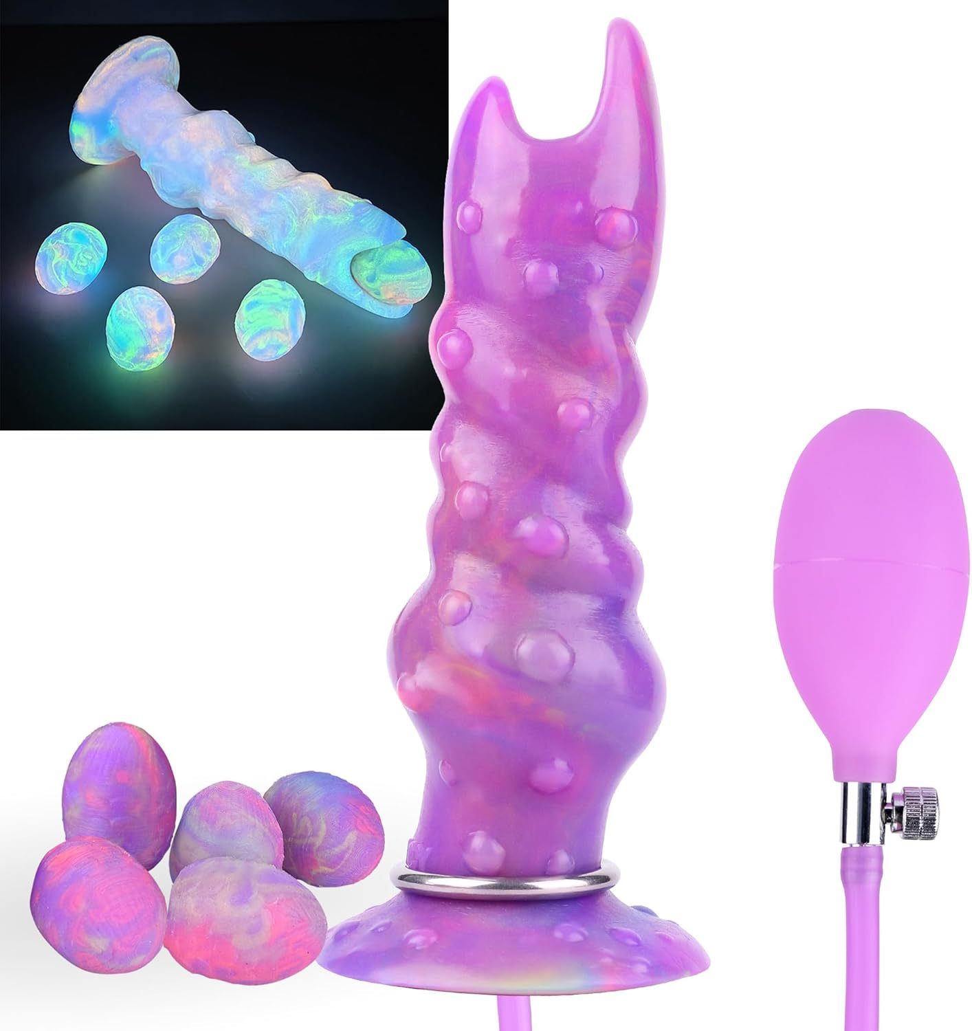 Dildo Dog Ovipositor with 5 Eggs, 8inch Pneumatic Inflatable Pump Dragon Dildos with 5 Balls Laying Eggs Sex Toys for Women and Couples