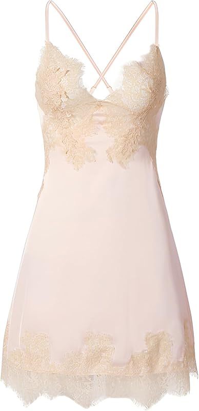 Lilosy sexy silk lace up backless satin applique floral lace babydoll lingerie dress with Tong 2 piece