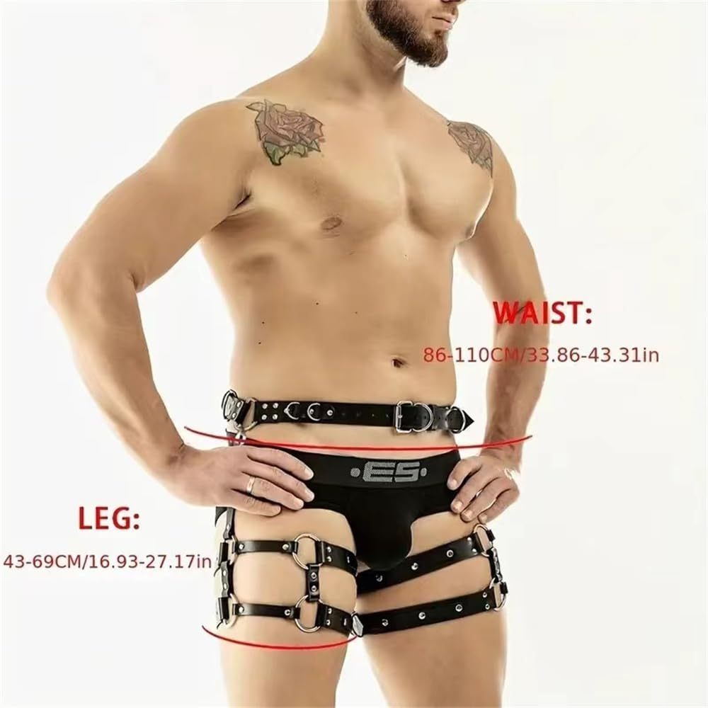 Gothic Sexy Punk Suspender Cage Leg Garter Thigh Straps Men's Bondage Leg Straps (Upgraded PU Leather Material)