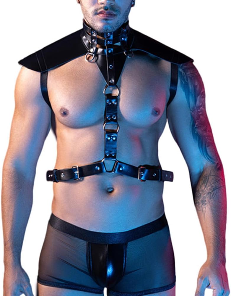 Men's Chest Harness Adjustable Gothic Punk Bondage Belt with Rivets BDSM SM Gear (Gay and Male) Club Wear