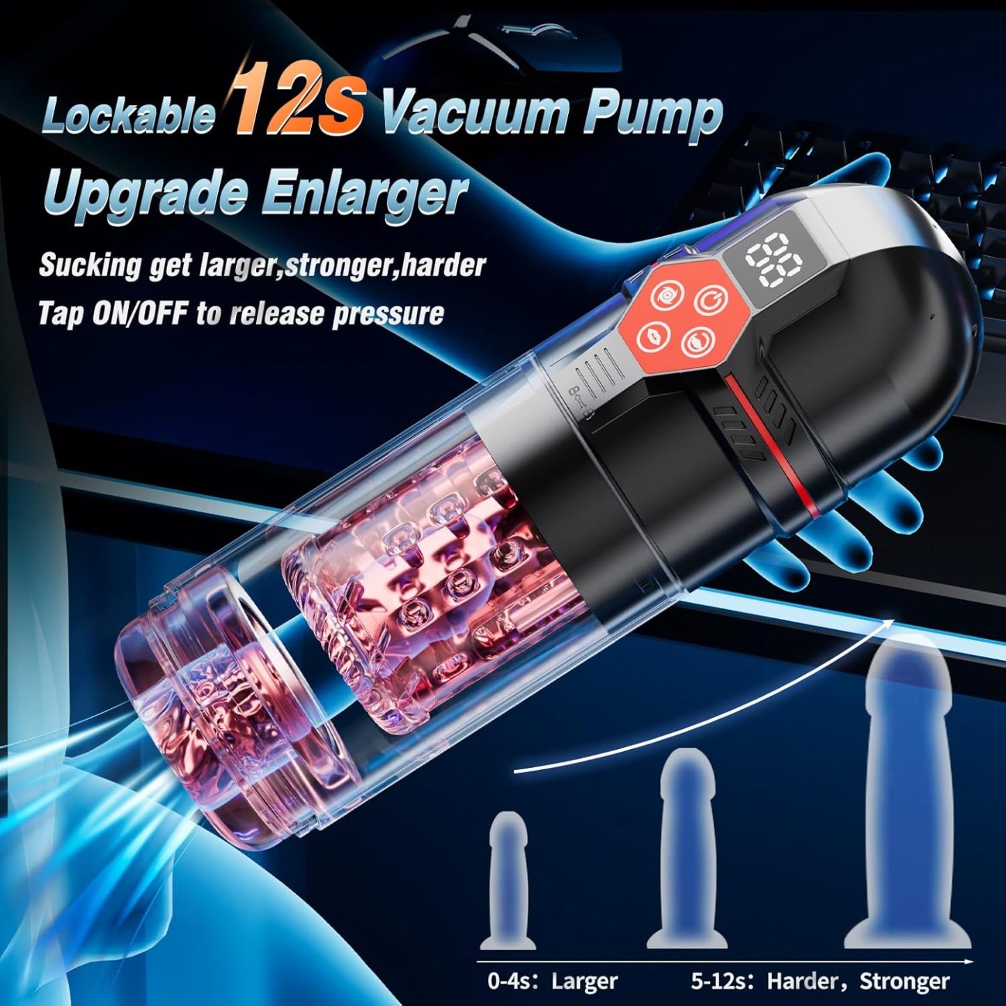 Male Masturbator Penis Pump - Upgraded 12S Vacuum Pump and 7 Thrusts