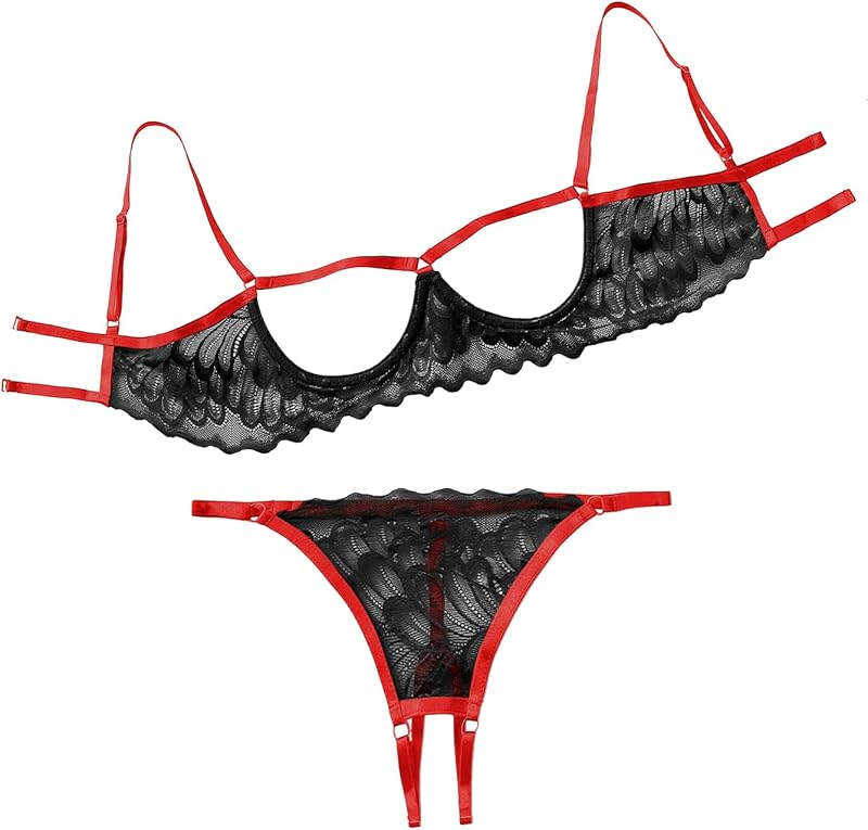 Lilosy Sexy Underwire Floral Lace Sheer Lingerie Set for Women See Through Bra and Panty 2 Piece