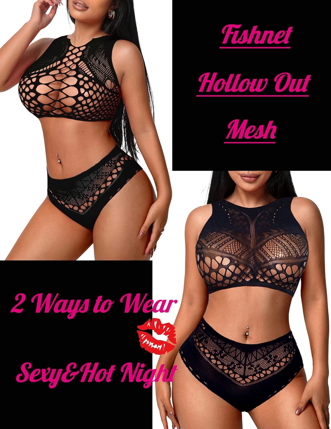 Fishnet for women sexy two piece stripper costume