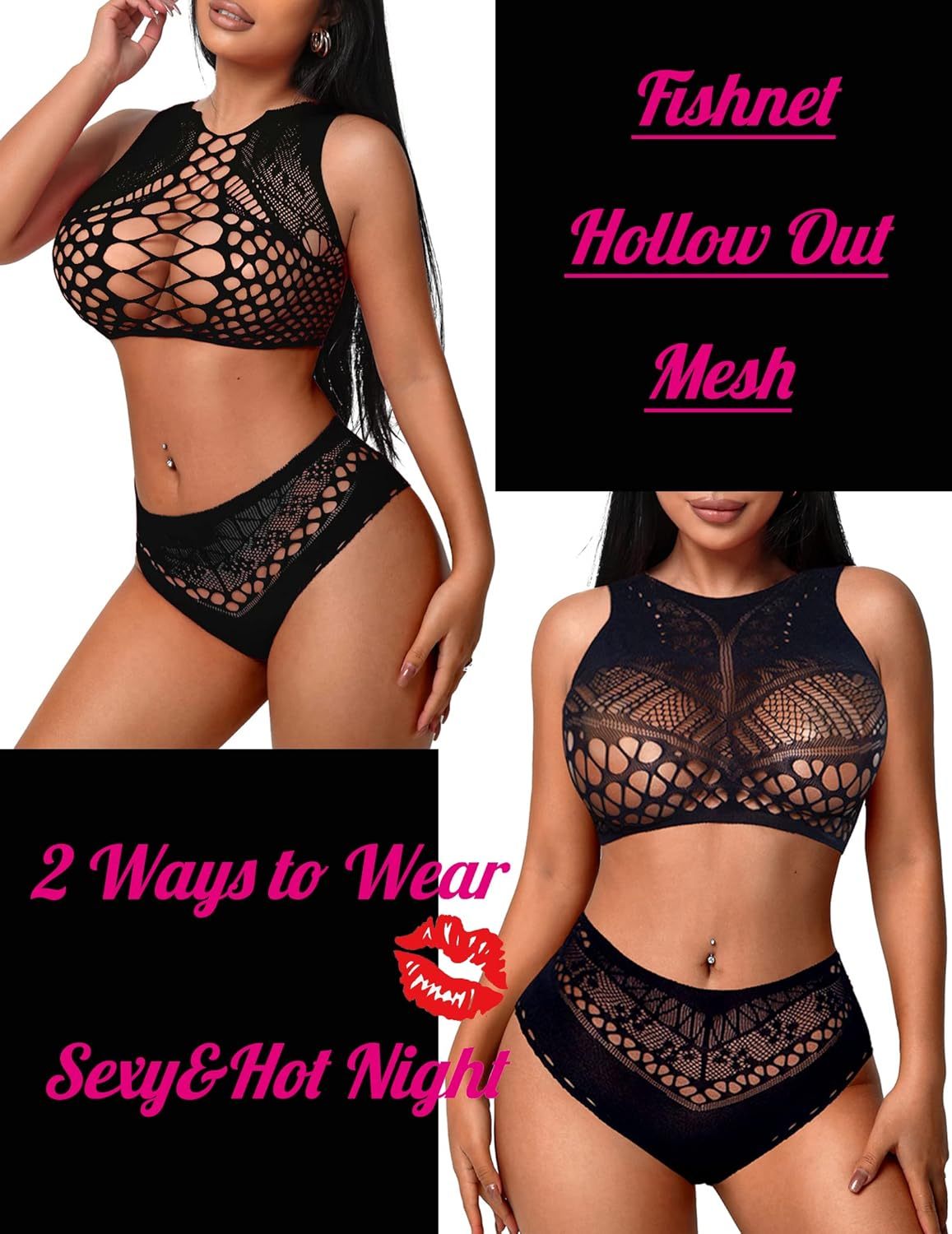 Fishnet for women sexy two piece stripper costume