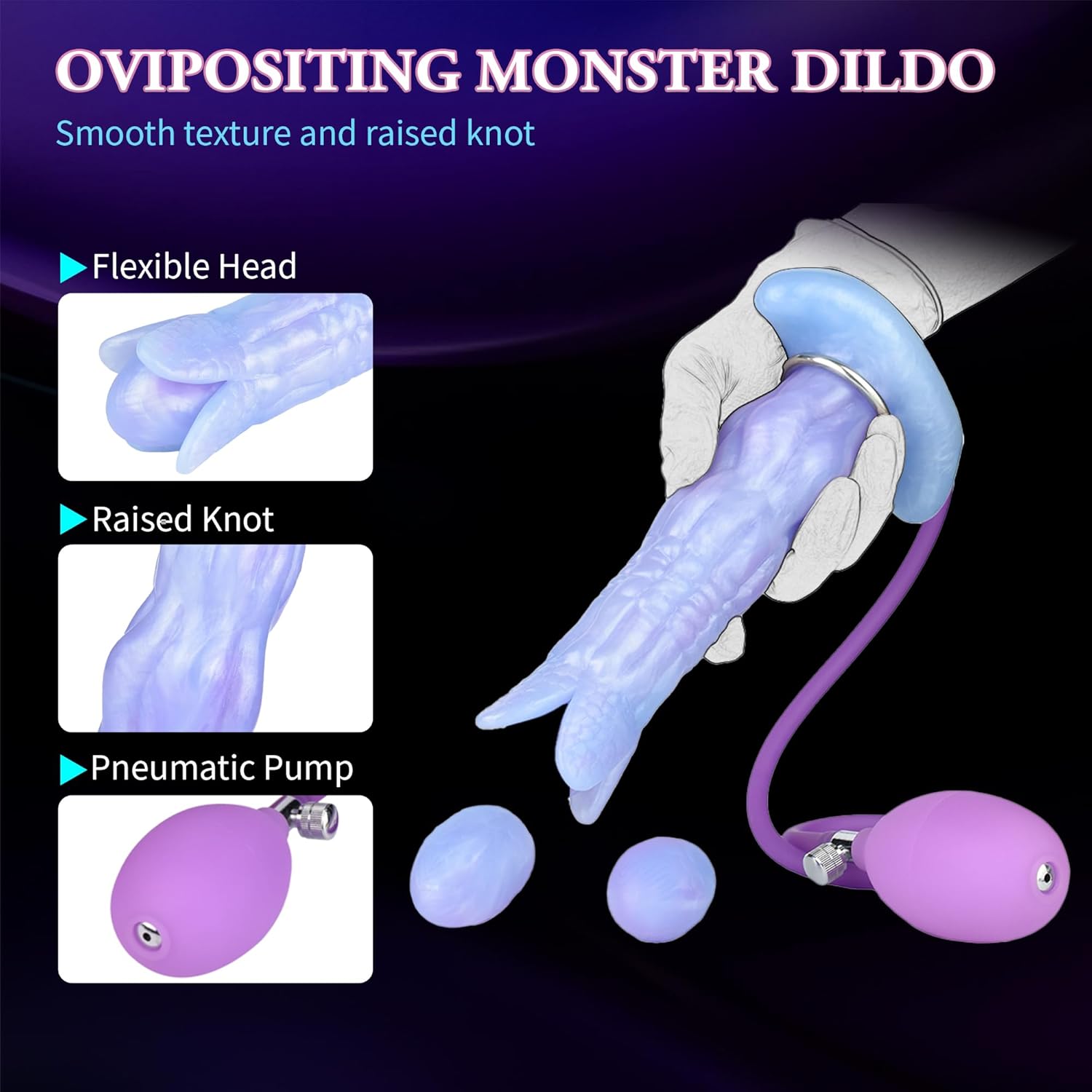 Pneumatic Monster Egg Layer with 5 Eggs, 8.1 Inch Silicone Egg Laying Tentacle Dildo Inflatable Anal Plug