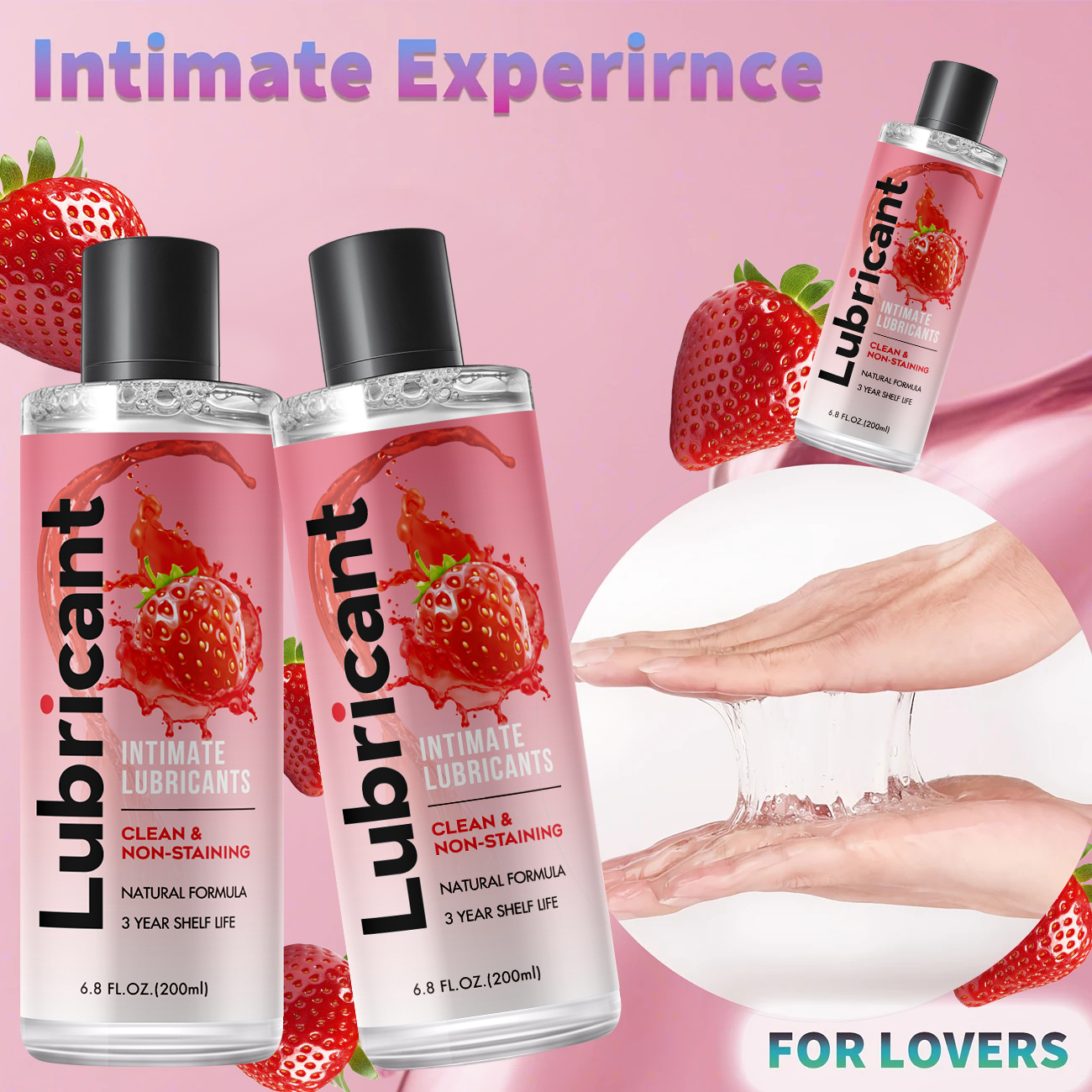 3 bottles of strawberry flavor, foreign trade lubricant female private care lubricant adult products