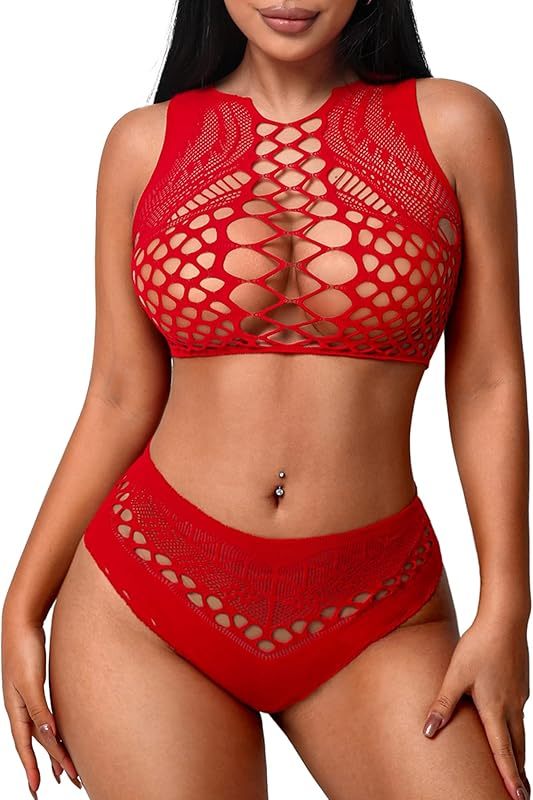 Fishnet for women sexy two piece stripper costume