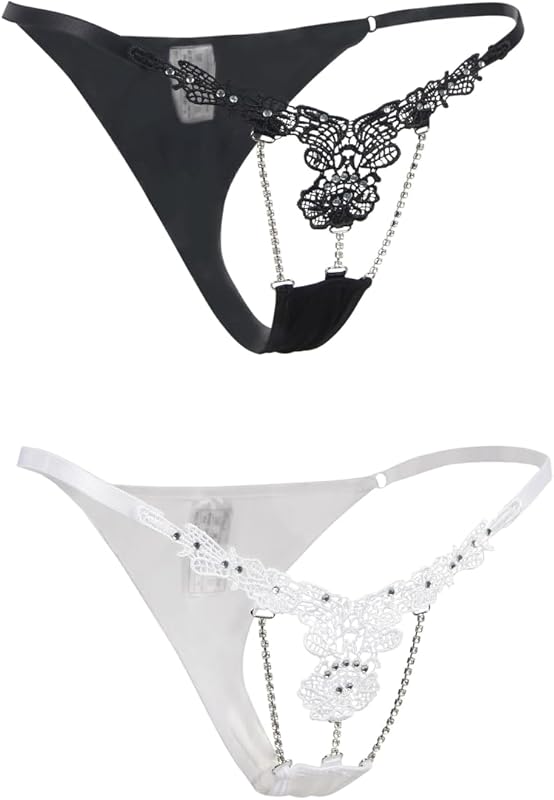 Thongs for Women Slutty Sexy Panties with Bead Plus Size Lace T-Back Brief Underwear G-String Lingerie