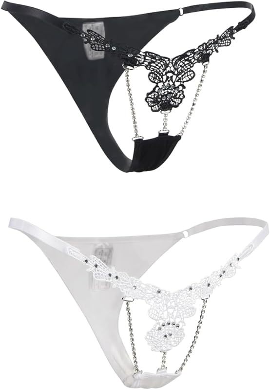 Thongs for Women Slutty Sexy Panties with Bead Plus Size Lace T-Back Brief Underwear G-String Lingerie