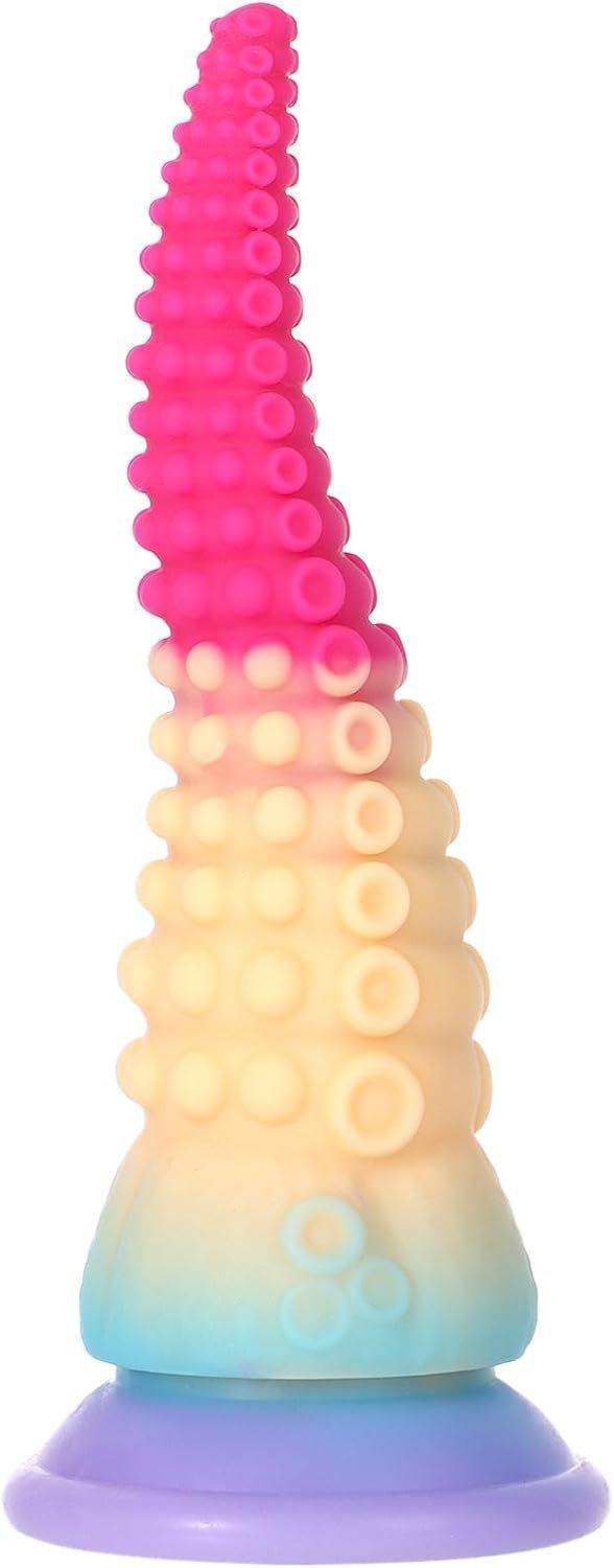 Long Tapered Tentacle Dildo Fantasy Octopus Sex Toys with Strong Suction Cup, Liquid Silicone Anal Stretcher Butt Plug, Alien Huge Colorful Moving Realistic Monster Prostate Dildo