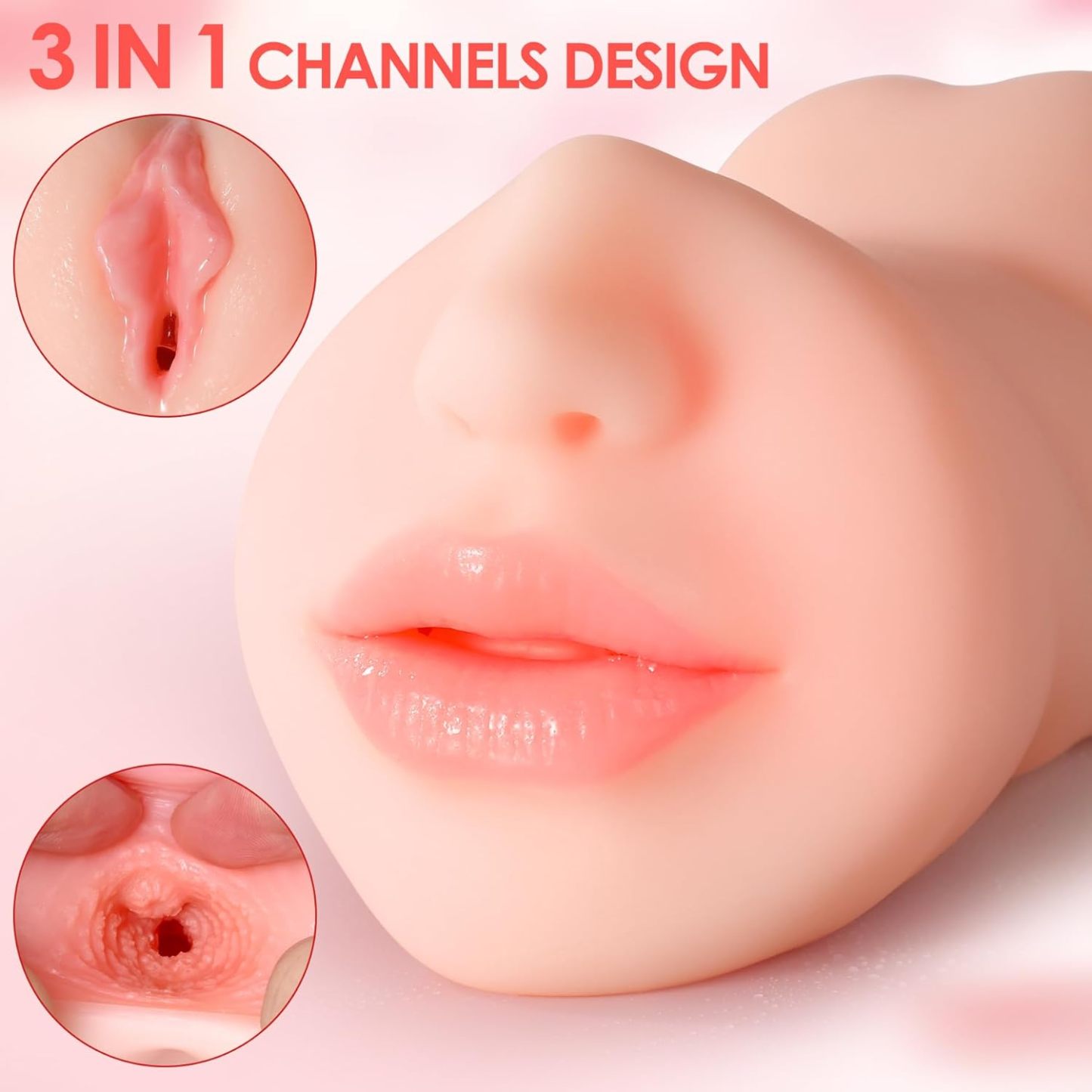 ZEMALIA 3 in 1 Male Masturbator Adult Sex Toys, 3D Textured with Sexy Mouth Realistic Vagina Tight Anus, Mens Stroker Sex Doll for Man Masturbation