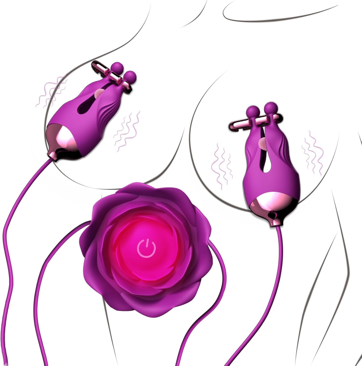 Nipple Toys Rose Sex Toy, Nipple Vibrator with 10 Vibration Modes Adjustable Rechargeable Vibrating Nipple Clamps Adult Toys for Couples or Women BDSM Sex Pleasure