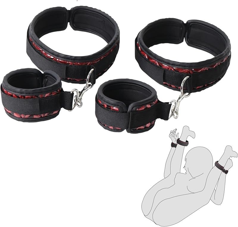 Sex Bondage Wrist & Thigh Cuffs BDSM Restraints Set, Sex Toys for Women with Adjustable Leg Straps Handcuffs for Couple Beginner SM Game Play