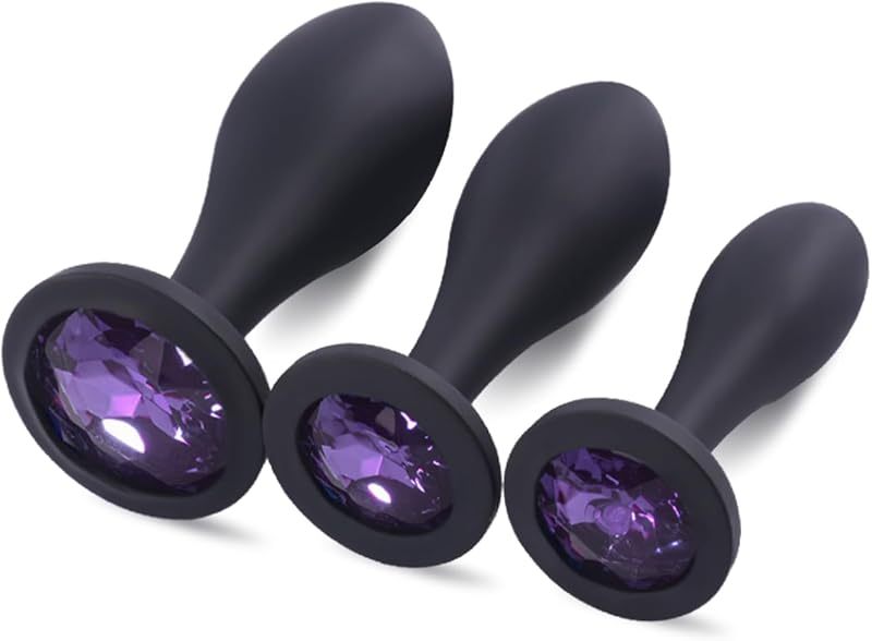 3 Pieces Gem Butt Plugs Toys for Men and Couples (Pink)