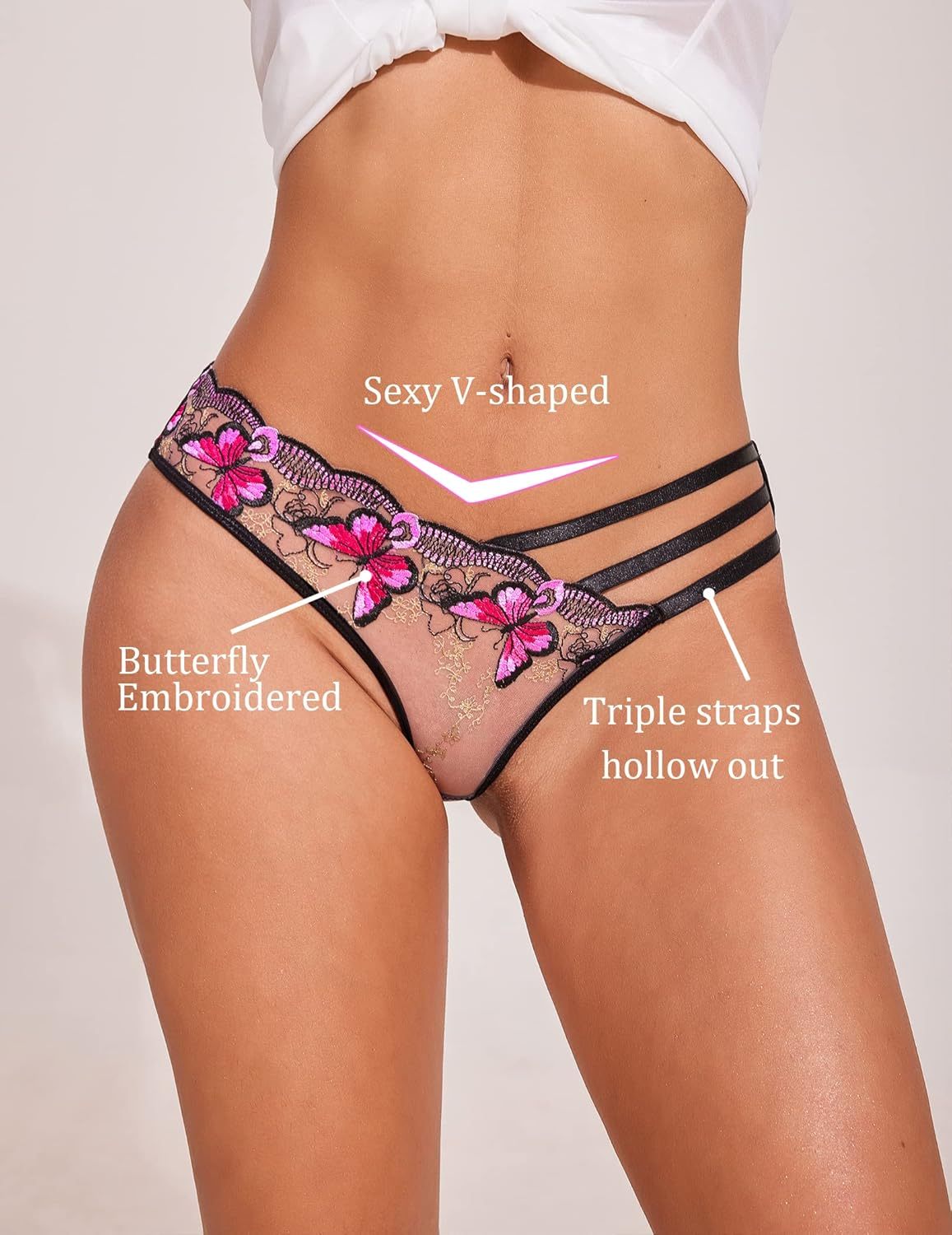 Women's Sexy Butterfly Embroidered Mesh Panty Set