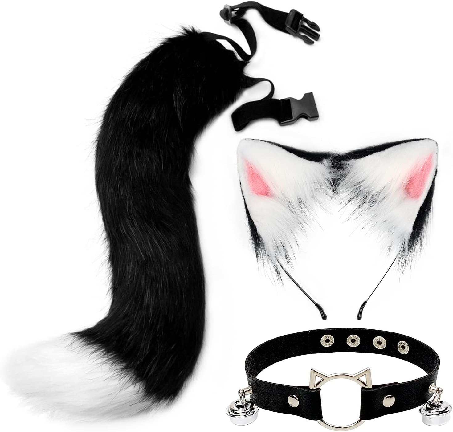 Cat Ear Wolf Fox Animal Tail Character Leather Necklace Set