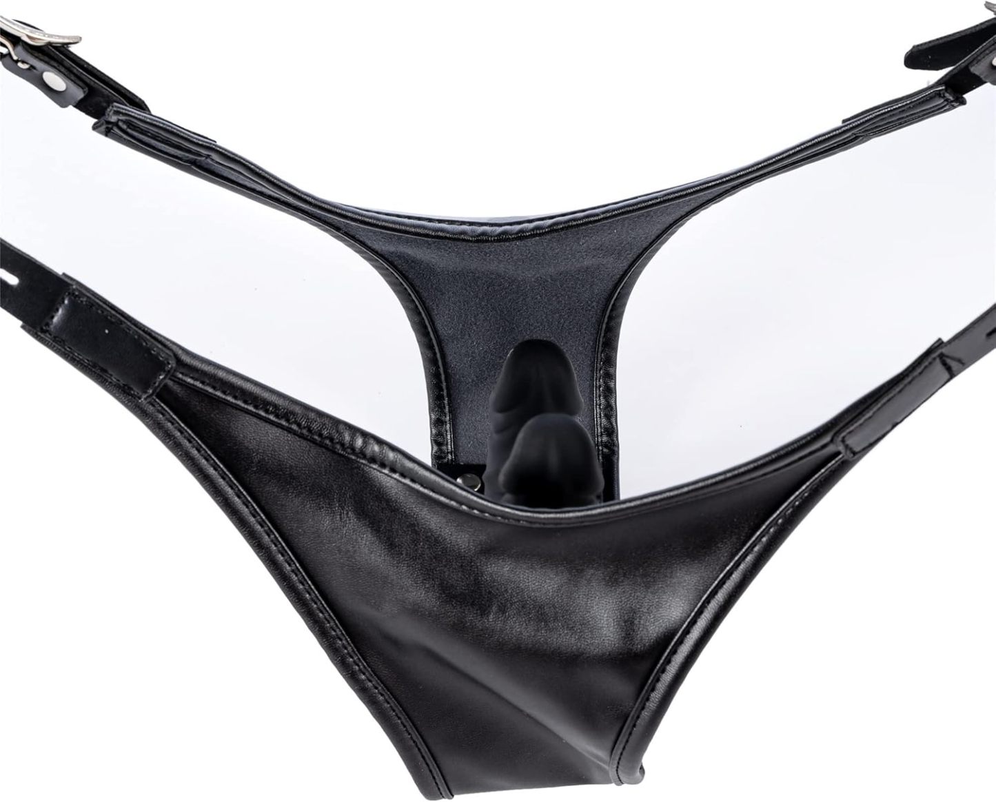 MFMYEE BDSM Silicone Dildo,Strap-On Double-Headed Detachable Leather Pants Men and Women Masturbation Panties Vaginal Plug Plug Thrust Flirt Toy