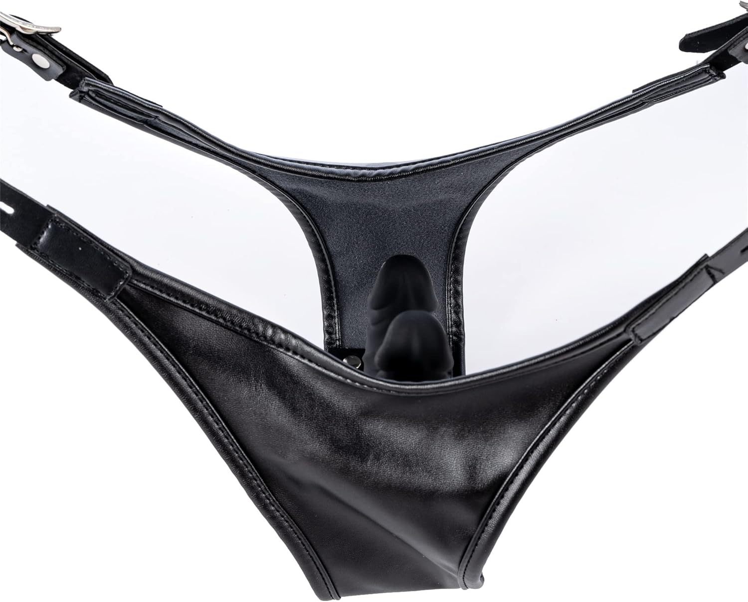 MFMYEE BDSM Silicone Dildo,Strap-On Double-Headed Detachable Leather Pants Men and Women Masturbation Panties Vaginal Plug Plug Thrust Flirt Toy